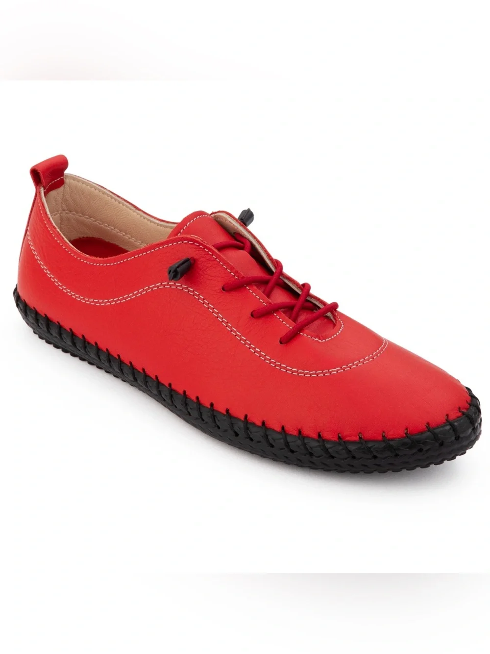 Women's Red Leather Lace-Up Casual Sneaker brand new